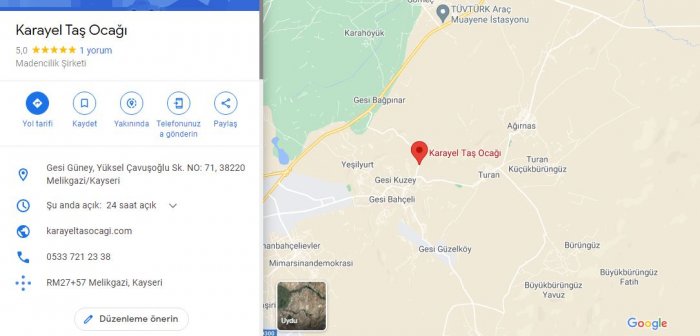 Kayseri Konumunda Taş Ocağı Karayel